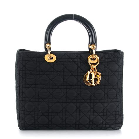 lady dior cannage large black nylon|medium lady dior bag price.